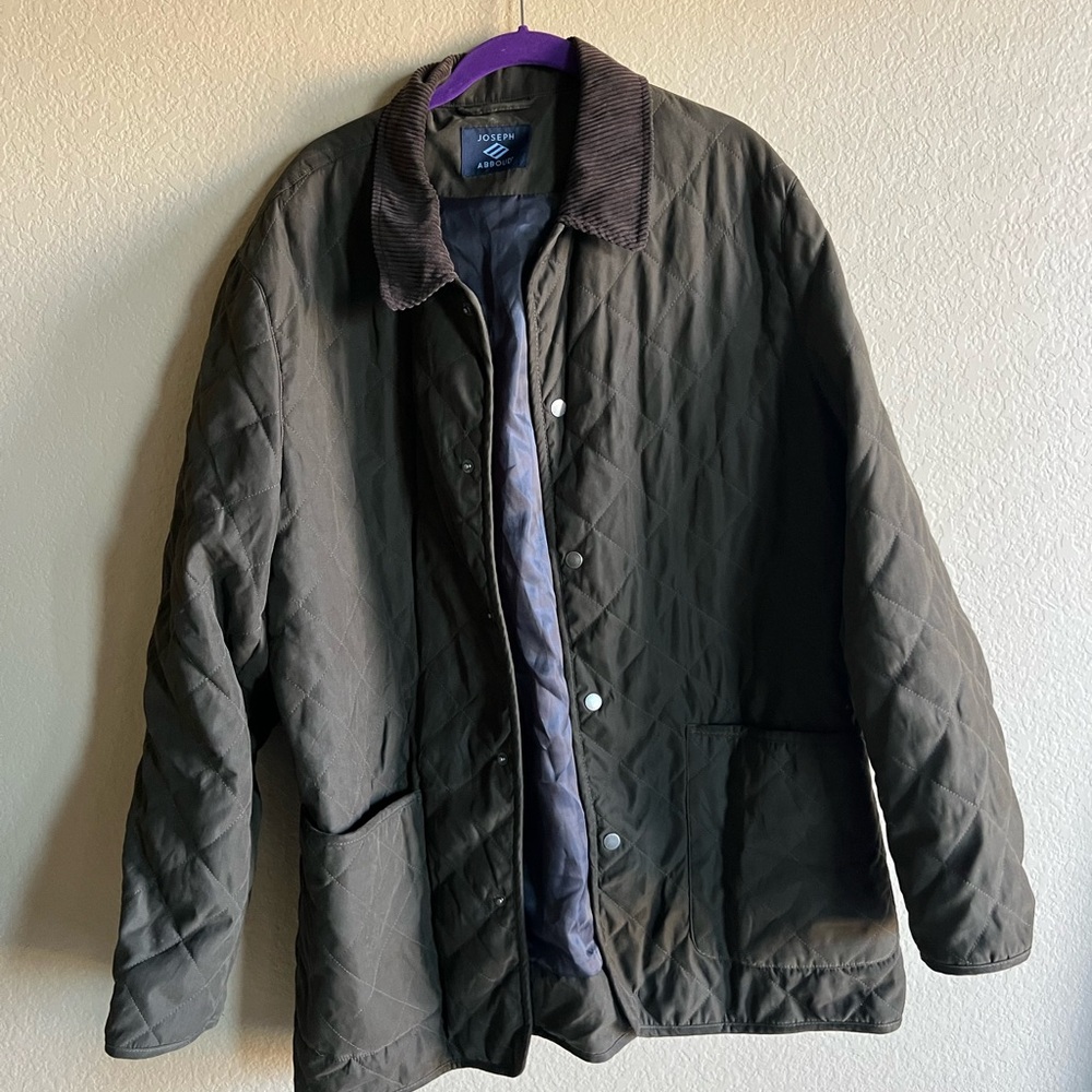 Quilted Green Joseph Abboud Men's Jacket with Brown Corduroy Collar